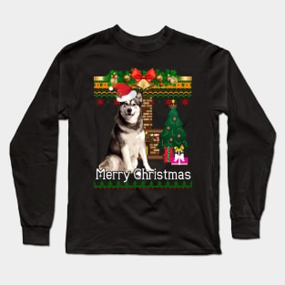 Ugly Christmas Sweater Alaskan Malamuteb Long Sleeve T-Shirt